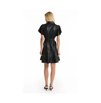 The Noli Shop Women's Devin Leather Ruffle Dress - Black