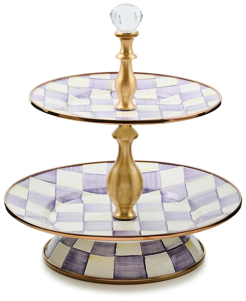 MacKenzie-Childs Violet Check Two Tier Handmade Sweet Stand