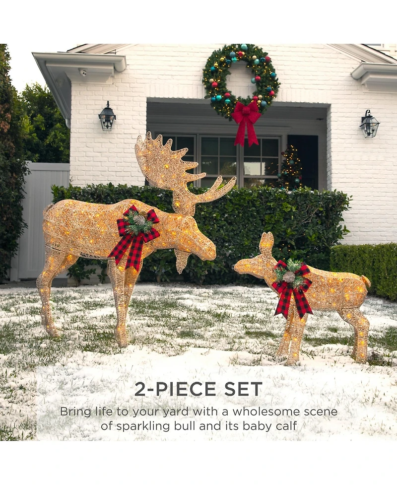 Best Choice Products 2-Piece Moose Family Lighted Christmas Yard Decor Set w/ 370 Led Lights, Stakes, Zip Ties