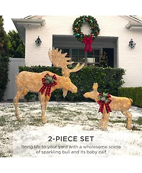 Best Choice Products 2-Piece Moose Family Lighted Christmas Yard Decor Set w/ 370 Led Lights, Stakes, Zip Ties
