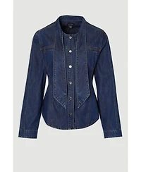 Karen Millen Women's Denim Pussybow Blouse