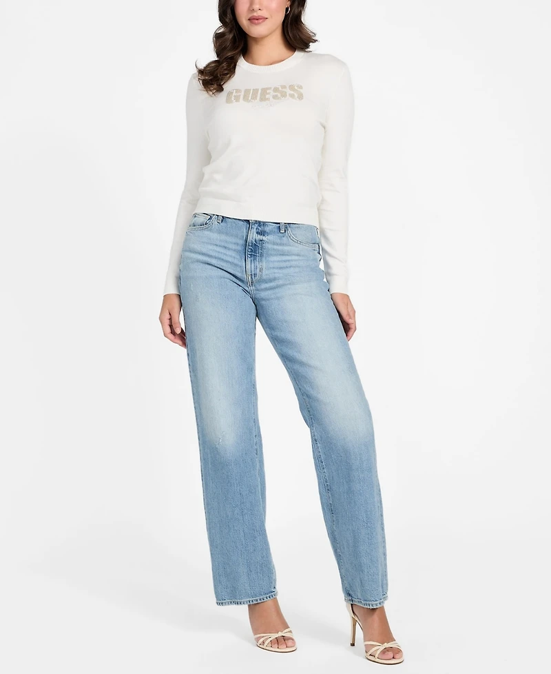 Guess Women's Long-Sleeve Crewneck Norah Logo Sweater