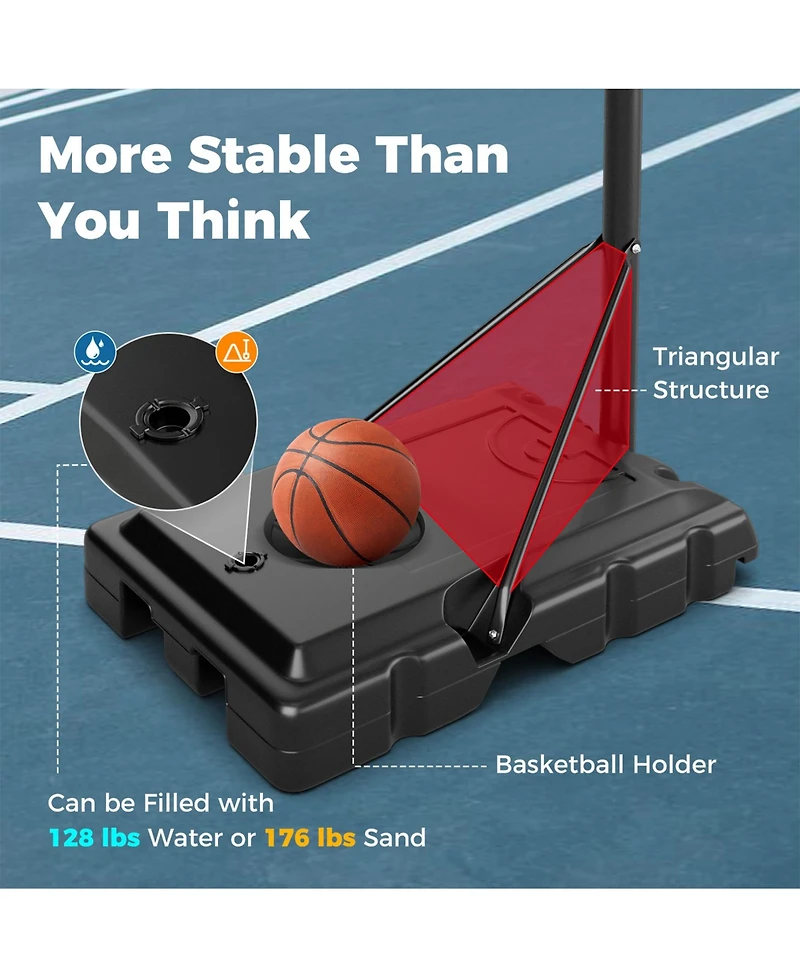 Sugift 4.4-10 Feet Portable Basketball Hoop Adjustable with 2 Wheels and Fillable Base-Black