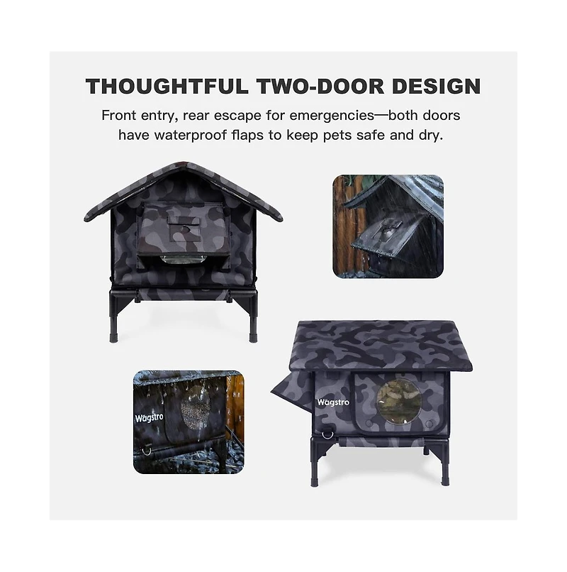 Wagstro RoofHaus Outdoor Heated Cat House in Night Camo