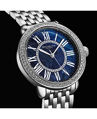 Stuhrling Regalia Women s 40mm Quartz Dress Watch – White Mother-of-Pearl Dial Crystal Bezel Stainless Steel Bracelet