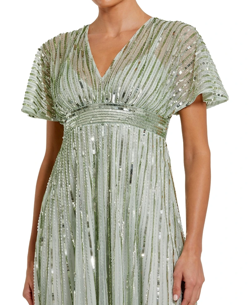 Mac Duggal Women's Embellished Short Sleeve Empire Waist Dress