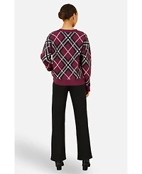 Yumi Women's Argyle Check Relaxed Sweater