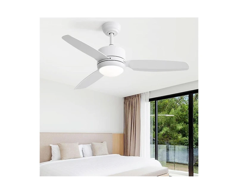 Sofucor 46-inch Modern White 3-blade Ceiling Fan with Led Light with Six-speed Remote Control