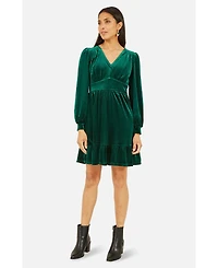 Yumi Women's Velvet Long Sleeve Skater Dress