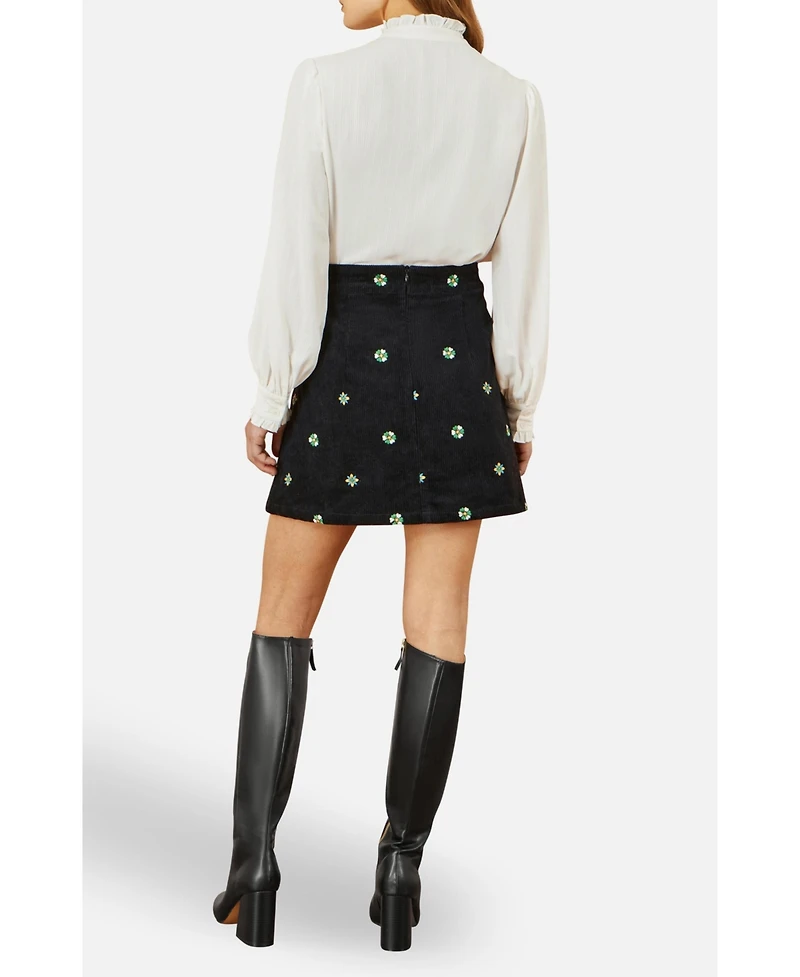 Yumi Women's Flower Embroidered Cord Mini Skirt