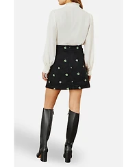 Yumi Women's Flower Embroidered Cord Mini Skirt