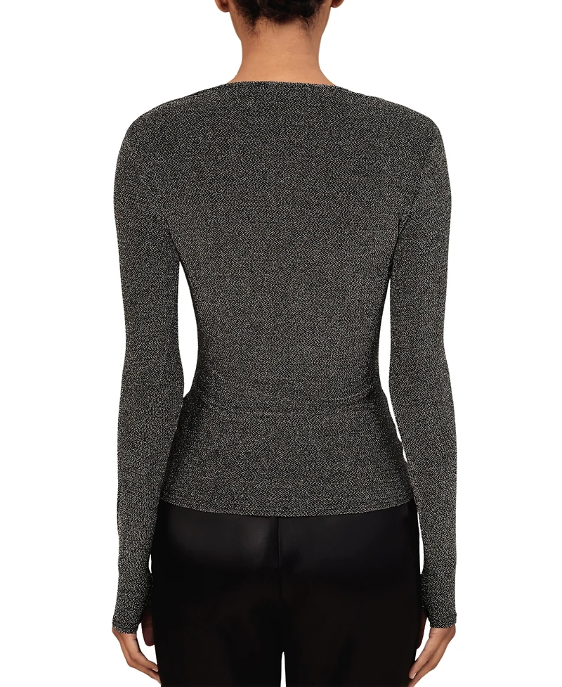 Reiss Women's Metallic-Knit Long-Sleeve Top