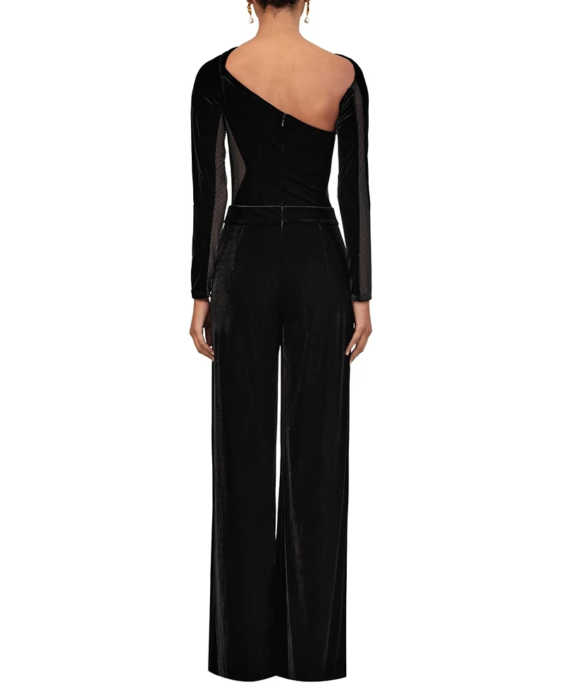 Reiss Women's Velvet Sheer-Panel Wide-Leg Jumpsuit