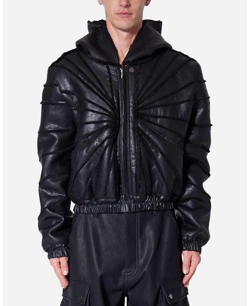 mnml Men's Leather Web Cropped Hoodie