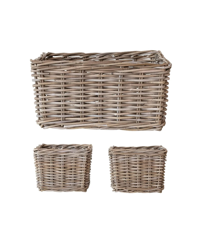 Storied Home Hand-Woven Rattan Trunks with Handles and 3 Nested Baskets, Natural, Set of 5