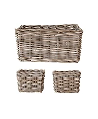 Storied Home Hand-Woven Rattan Trunks with Handles and 3 Nested Baskets, Natural, Set of 5