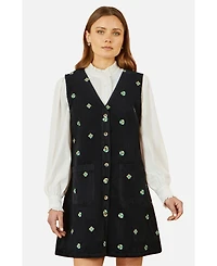 Yumi Women's Embroidered Button Up Pinafore Dress