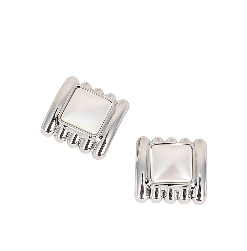 Women's The Ribbed-Diane Stud Earrings - Chrome Silver