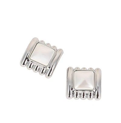 Women's The Ribbed-Diane Stud Earrings - Chrome Silver