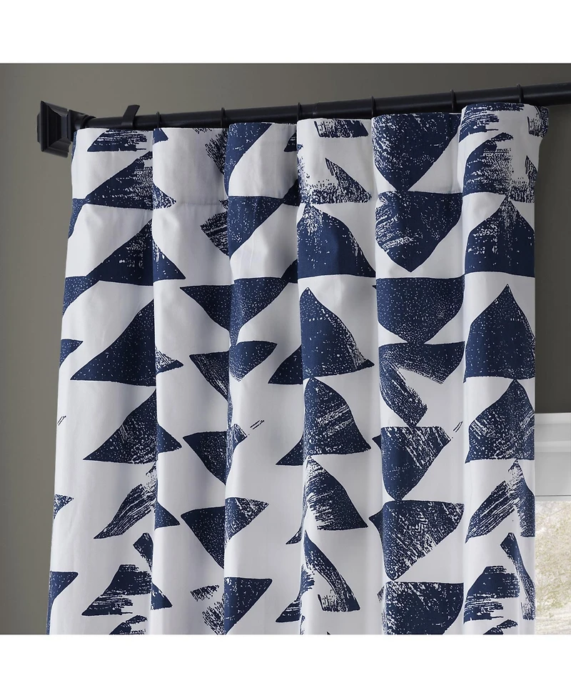 Half Price Drapes Triad Indigo Geometric Printed Cotton Room Darkening Curtain
