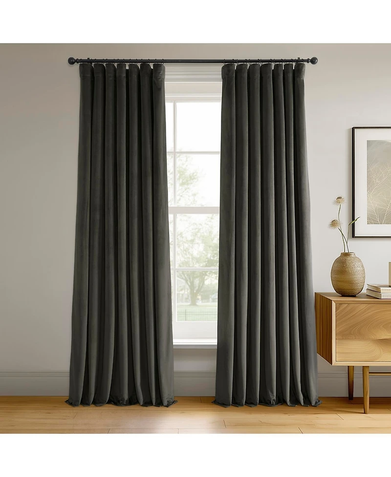 Half Price Drapes Gunmetal Grey Signature Velvet Blackout Curtain