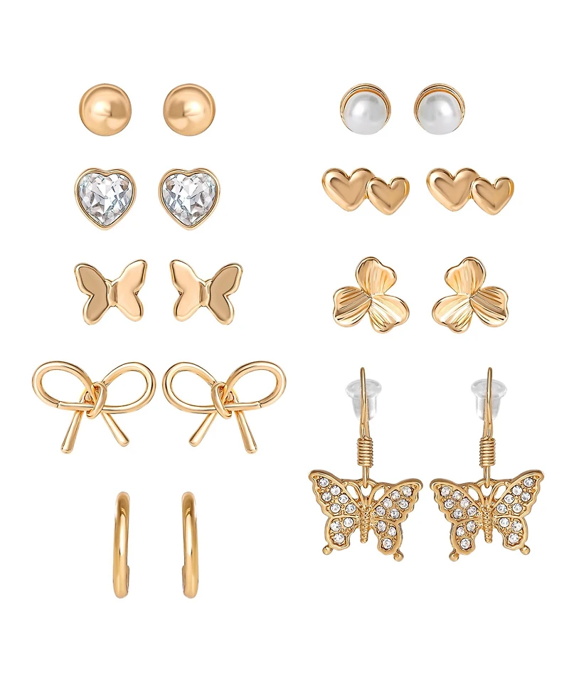 Jessica Simpson Gold-Tone Bow, Butterfly & Pearl Stud & Hoop Earring Set, 12 Pairs
