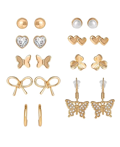 Jessica Simpson Gold-Tone Bow, Butterfly & Pearl Stud & Hoop Earring Set, 12 Pairs
