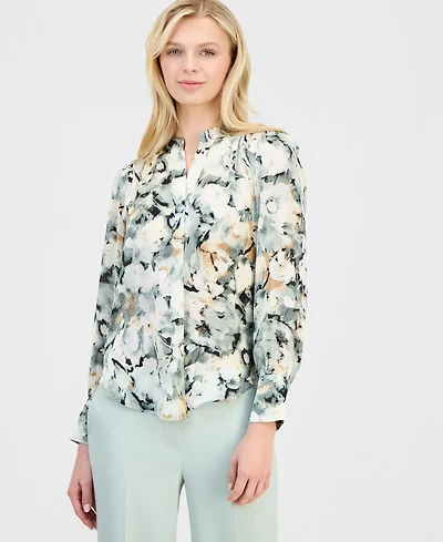 Anne Klein Women's Pleat-Front Long-Sleeve Blouse