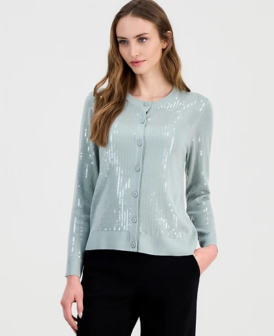 Anne Klein Women's Button-Front Sequin Cardigan
