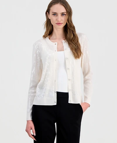 Anne Klein Women's Button-Front Sequin Cardigan