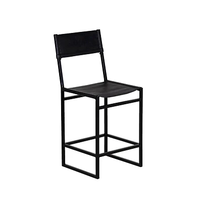 Remy Full-Grain Leather Bar Stool, Black