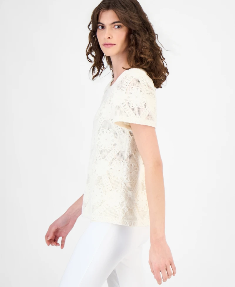 Anne Klein Women's Short-Sleeve Crochet Blouse