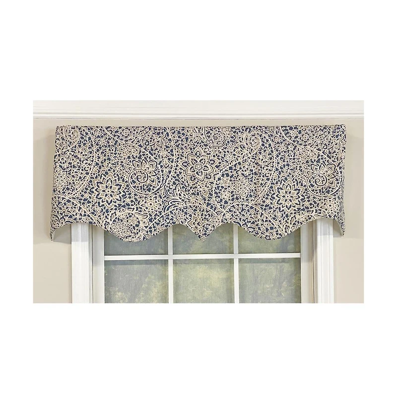 Rlf Home Stella Paisley Regal Valance Navy. 3" Rod Pocket 50"W x 17"L