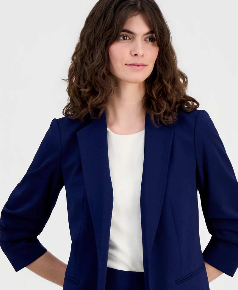 Anne Klein Petite V-Neck Notch Collar Open-Front Jacket