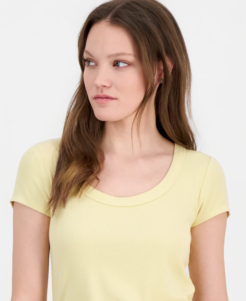 Self Esteem Juniors' Side-Ruched Ribbed-Knit T-Shirt