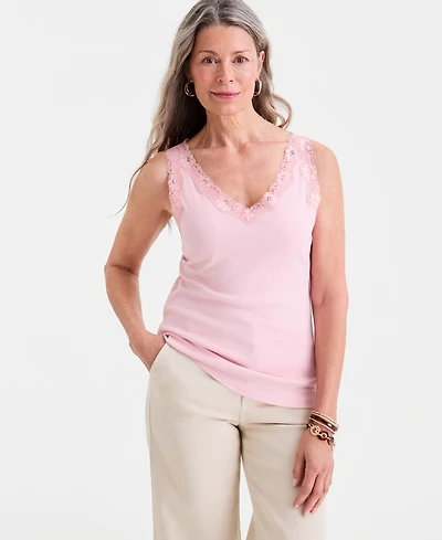 Style & Co Women's Lace-Trim Cotton Tank Top