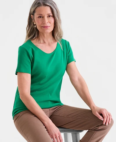 Style & Co Petite Cotton Scoop-Neck Short-Sleeve Top, Created for Macy's