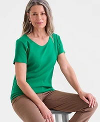 Style & Co Petite Cotton Scoop-Neck Short-Sleeve Top, Created for Macy's