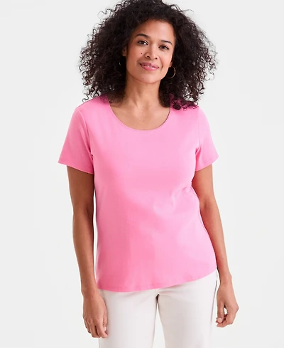 Style & Co Petite Cotton Scoop-Neck Short-Sleeve Top, Created for Macy's