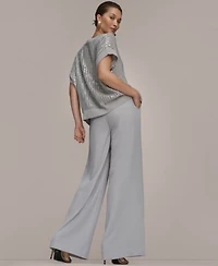 Donna Karan New York Womens Short Sleeve Crewneck Sweater Wide Leg Pants