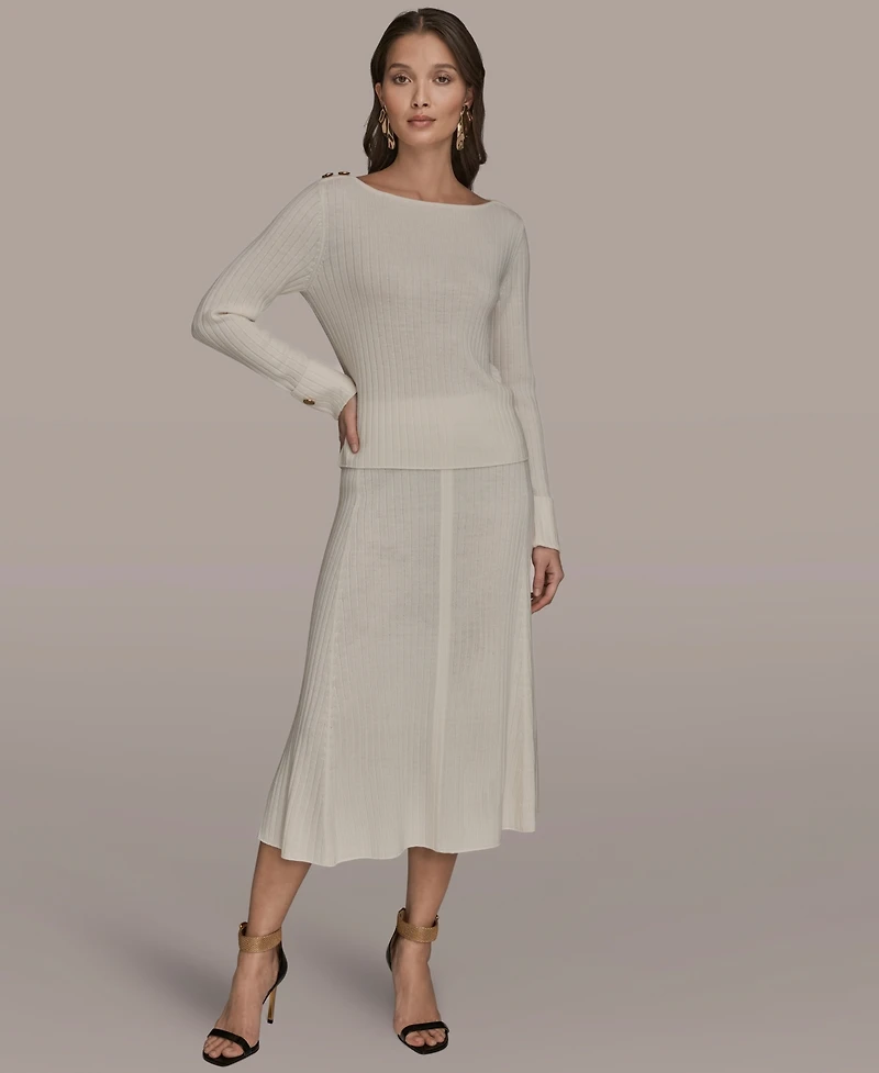 Donna Karan New York Women's Long Sleeves Button Detail Sweater