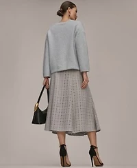 Donna Karan New York Womens Crewneck Oversized Sweater Side Zip A Line Skirt