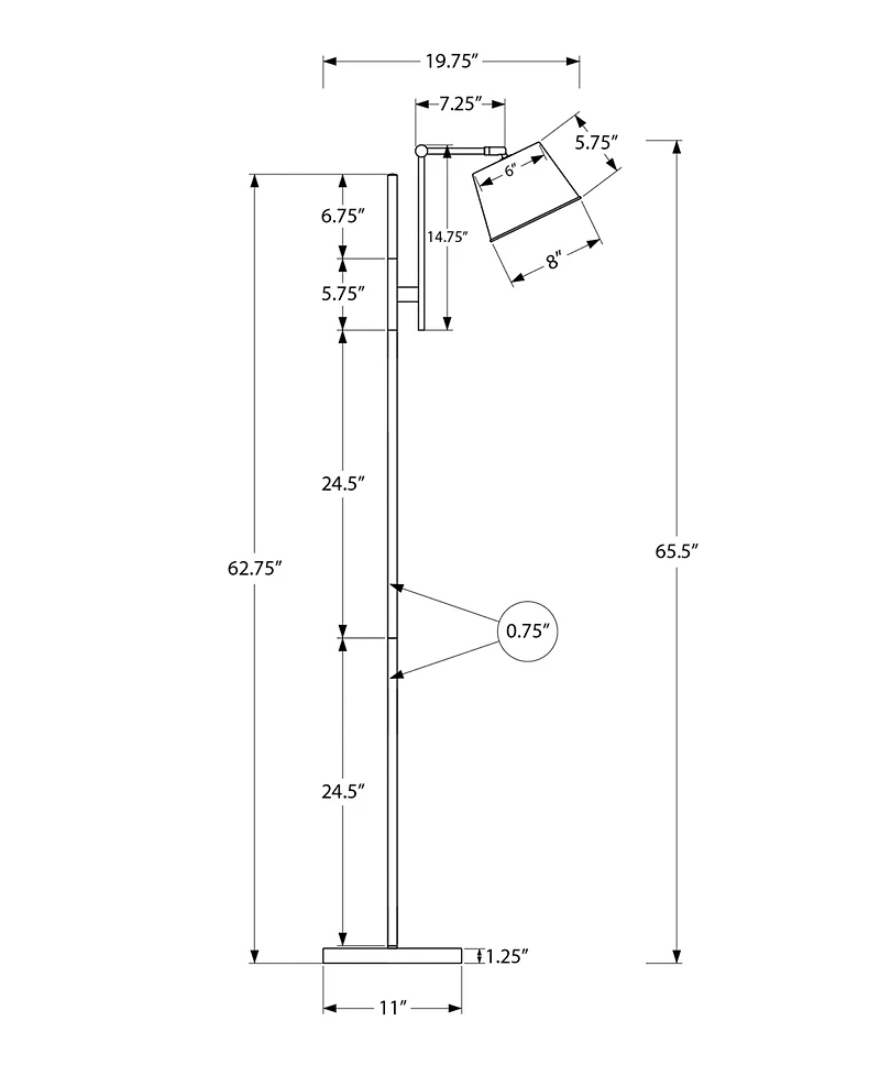Monarch Specialties Lighting 65" Metal Floor Lamp