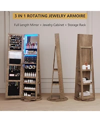 Vlsrka 360° Swivel Jewelry Full-Length Mirror Cabinet with Lights