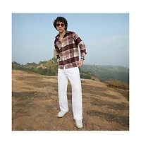 Campus Sutra Men's Mocha Brown Plaid Oversized Shirt