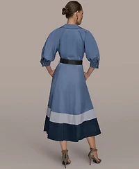 Donna Karan New York Petite Color Block Midi Shirtdress