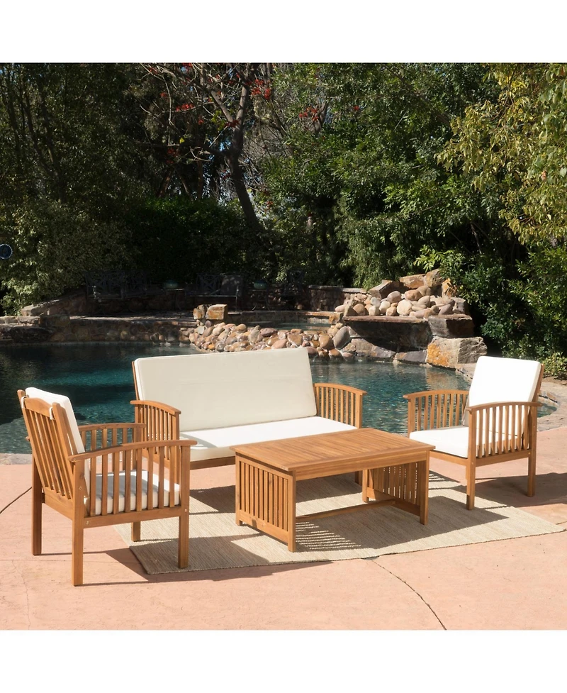 Streamdale Furniture Acacia Wood Outdoor Chat Set of 4 with Water-Resistant Cushions