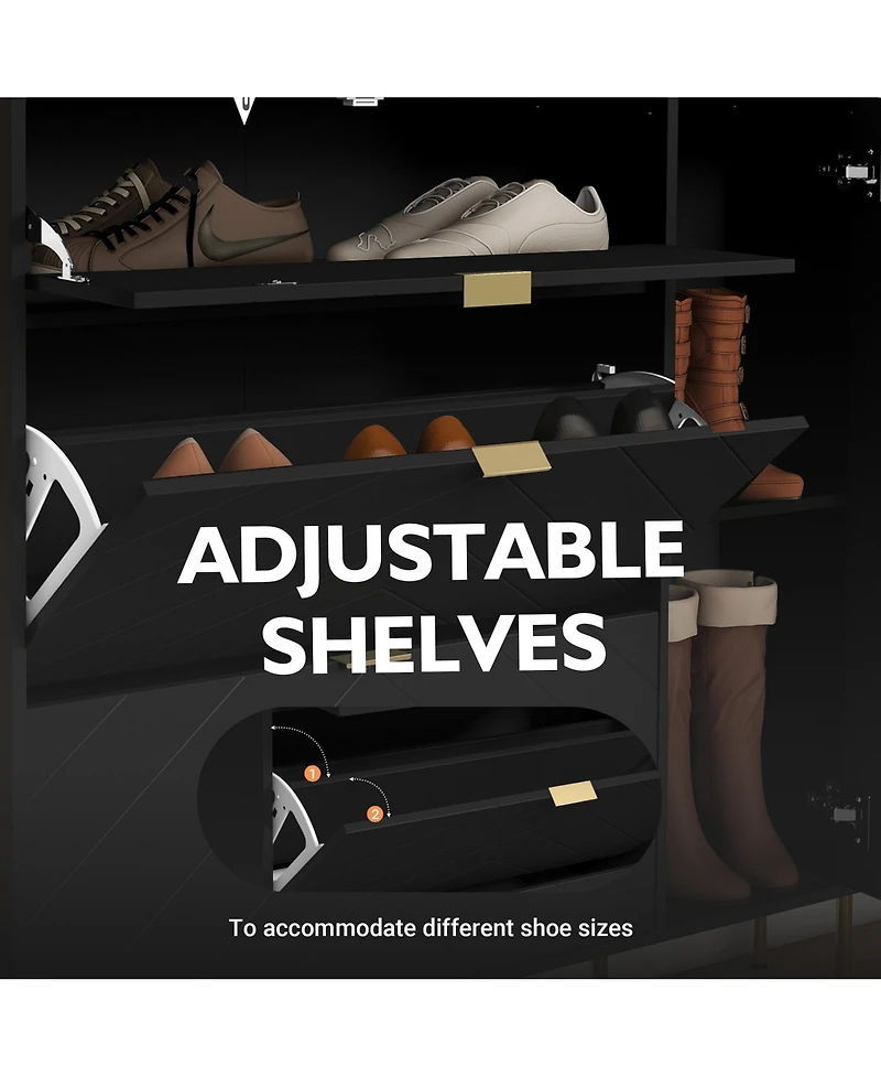 Clihome Shoe Cabinet Storage for Entryway, Modern Rack with 3 Flip Drawers & Side