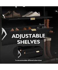 Clihome Shoe Cabinet Storage for Entryway, Modern Rack with 3 Flip Drawers & Side