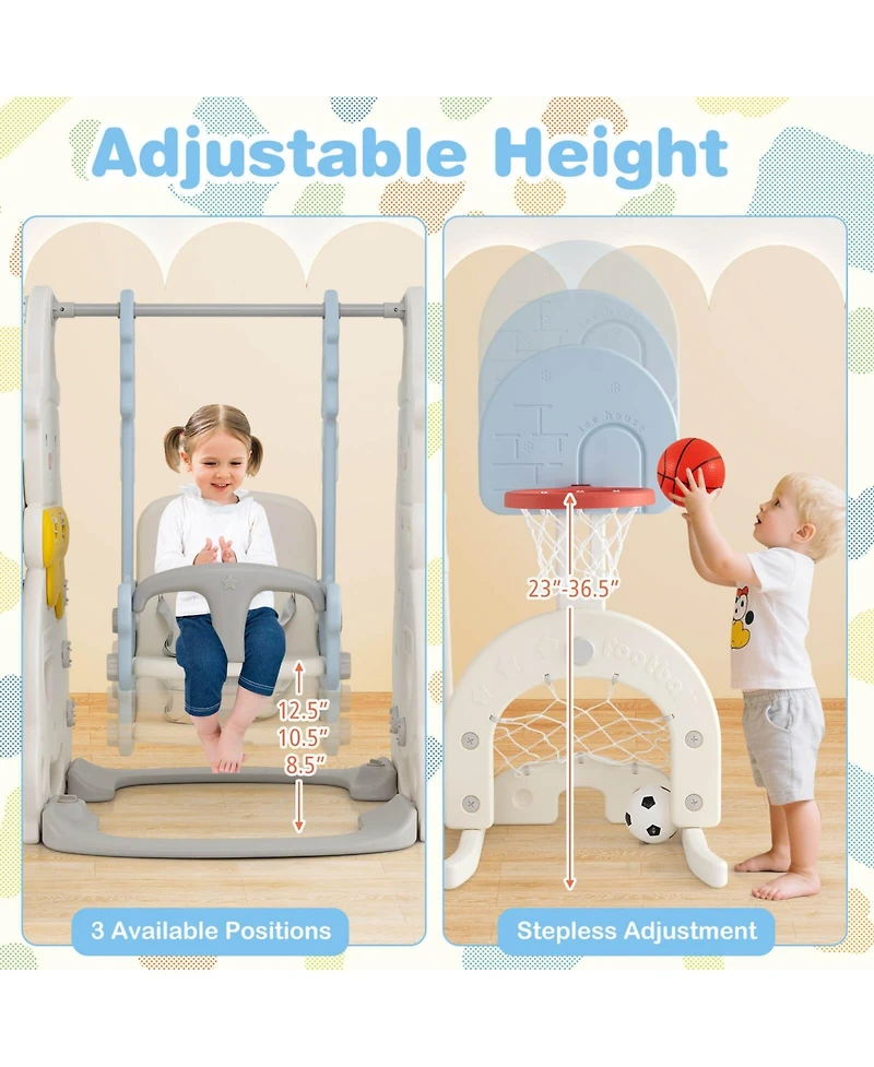 Costway 7-in-1 Toddler Slide with Height Adjustable Basketball Hoop & Swing Golf Soccer